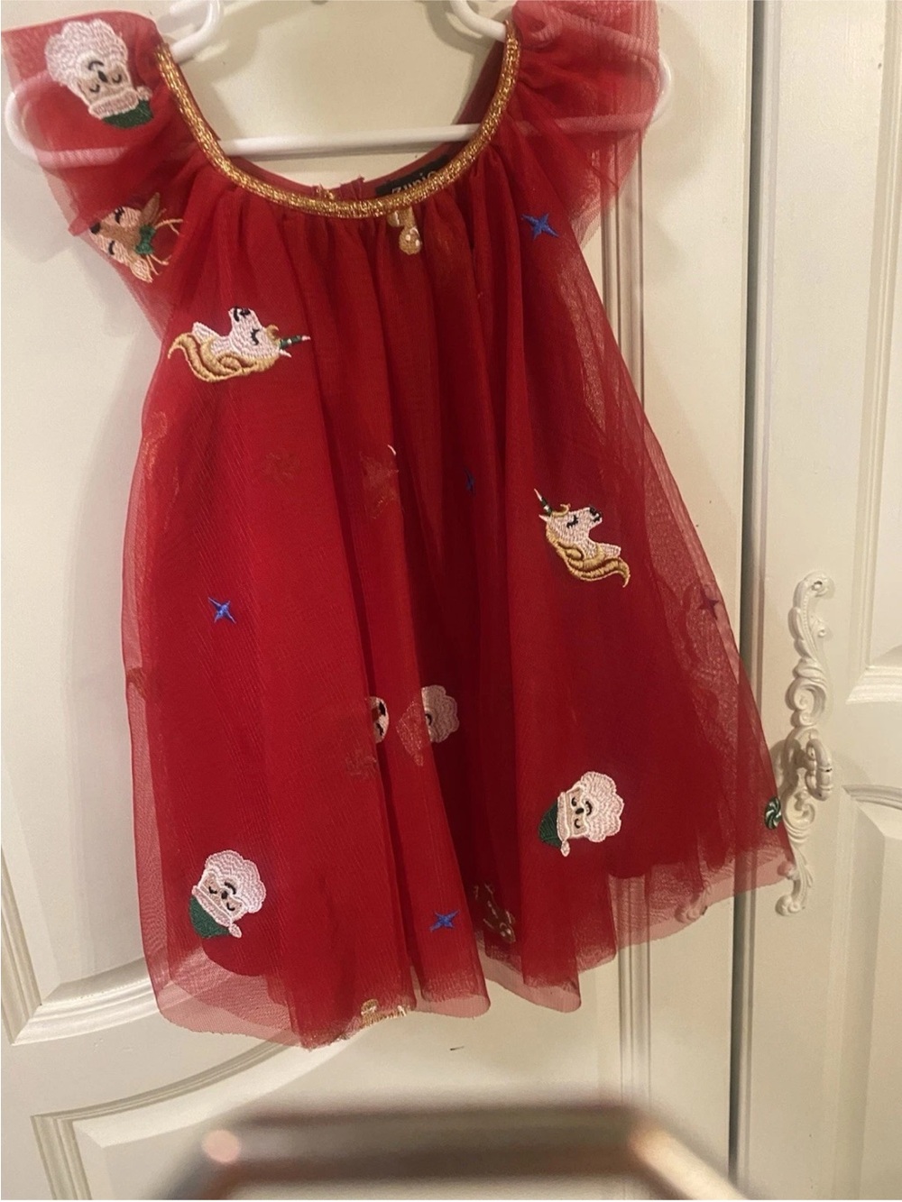 Zunie Red Tulle Unicorn & Santa Embroidered Costume Dress